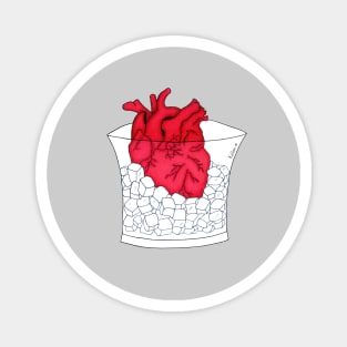 "On The Rocks" · Red heart on ice cubes in glass · minimalistic illustration Magnet